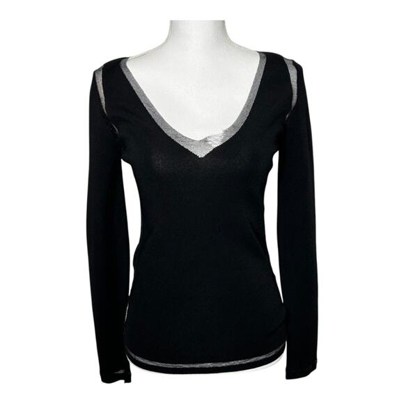 Tom Ford Black Ribbed V Neck Sweater Sheer Panels Flawed Sized M - Picture 1 of 13